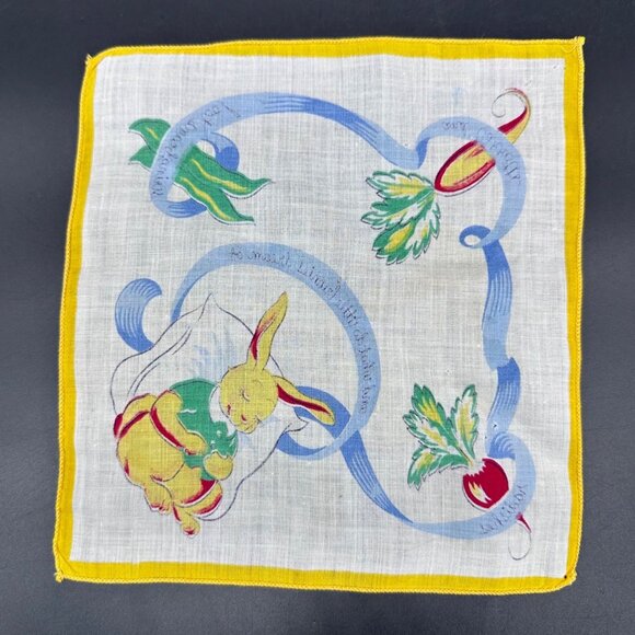 Vintage Childs Handkerchief Easter Bunny Veggies Mid Century Kitschy Hankie - Picture 3 of 8